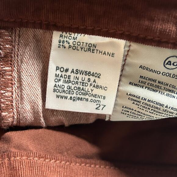 AG Adriano Goldschmied The Farrah Skinny Ankle Corduroy Rust 27 NWOT - Picture 10 of 10